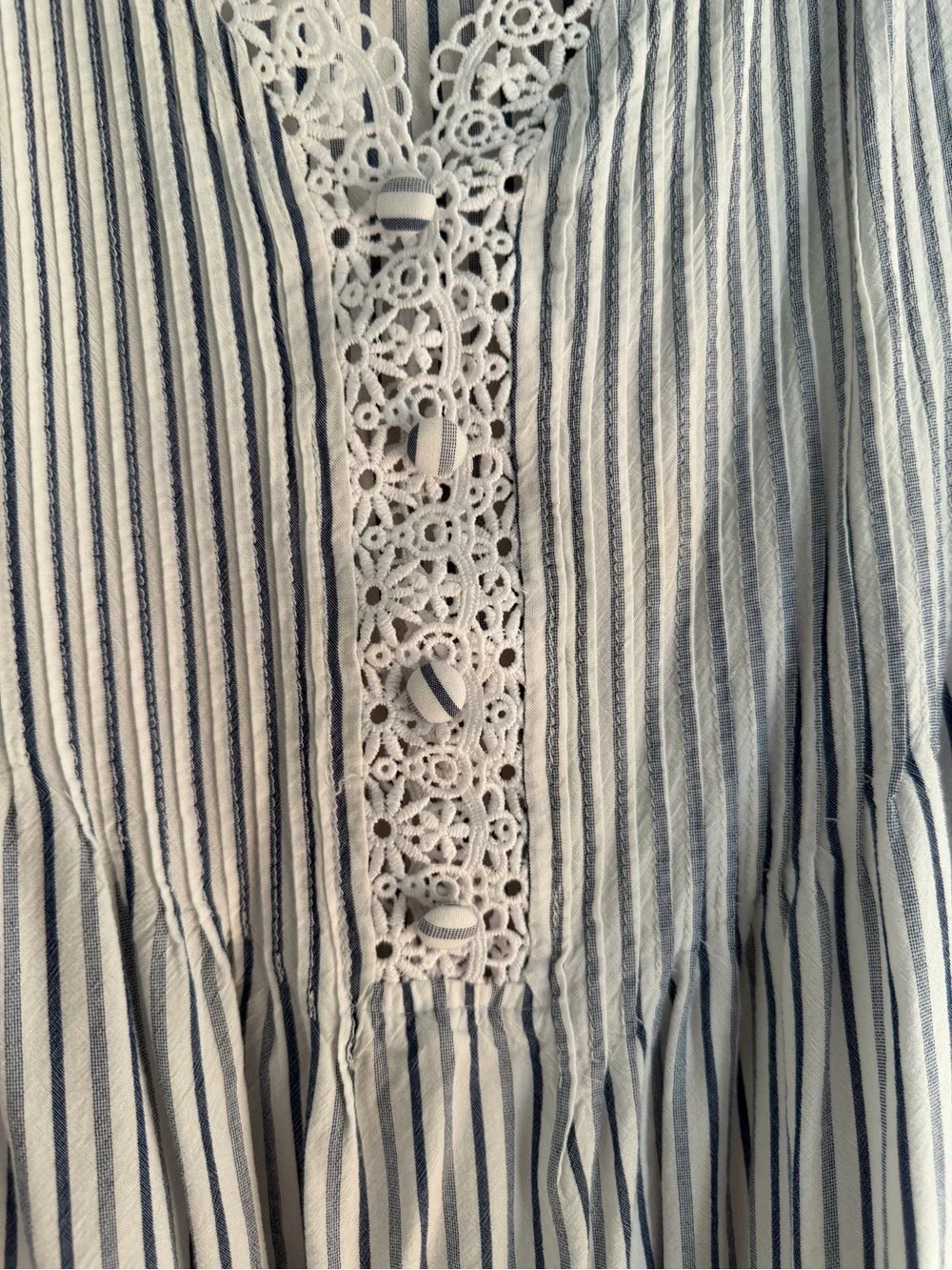 Chelsea & Theodore Navy and White Striped Lace-Trim Peasant Blouse - Picture 4 of 5